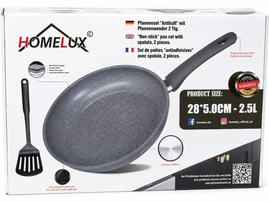 Poêle Antiadhésive HOMELUX 28 cm avec Spatule – Ensemble de 2 Pièces
