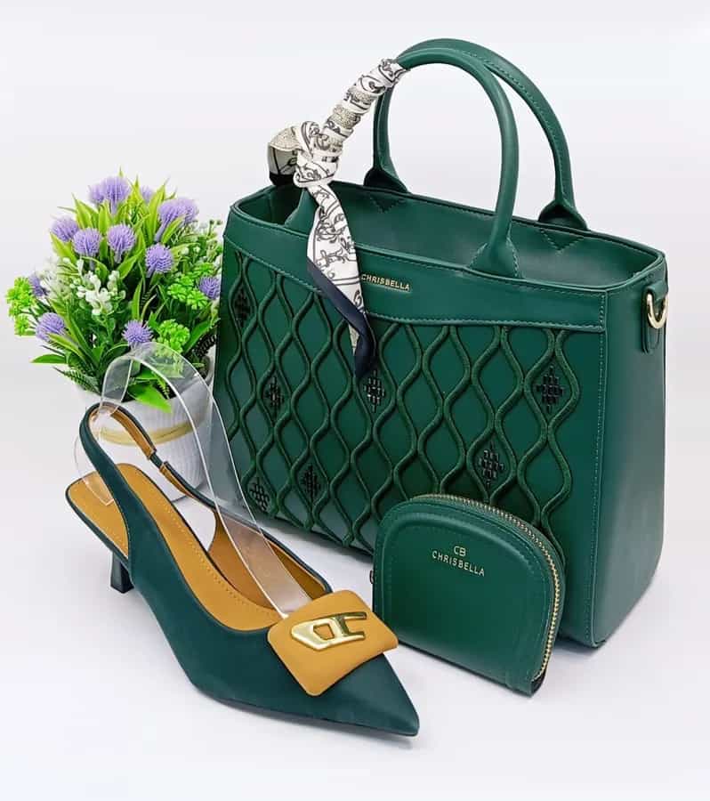 Sac à main et chaussures ensemble doré elegant