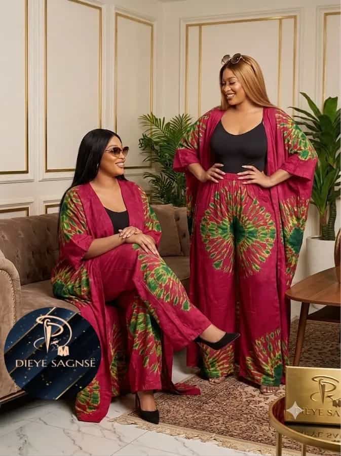 Ensemble Femme Kimono en Tissu Africain avec Pantalon Large