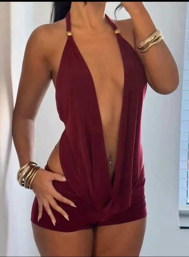 Combishort dos nu à décolleté plongeant avec drapé
