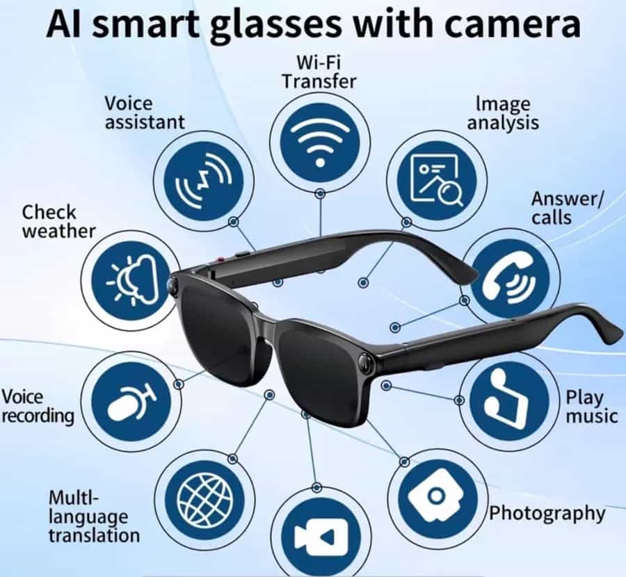 Lunettes intelligentes IA (avec Caméra)