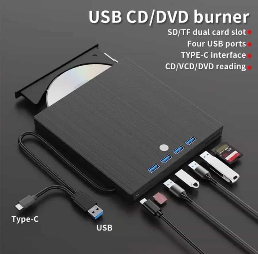 Lecteur optique externe (8-en-1) ultra-fin et portable USB 3.0; graveur de DVD et lecteur HD mobile externe 