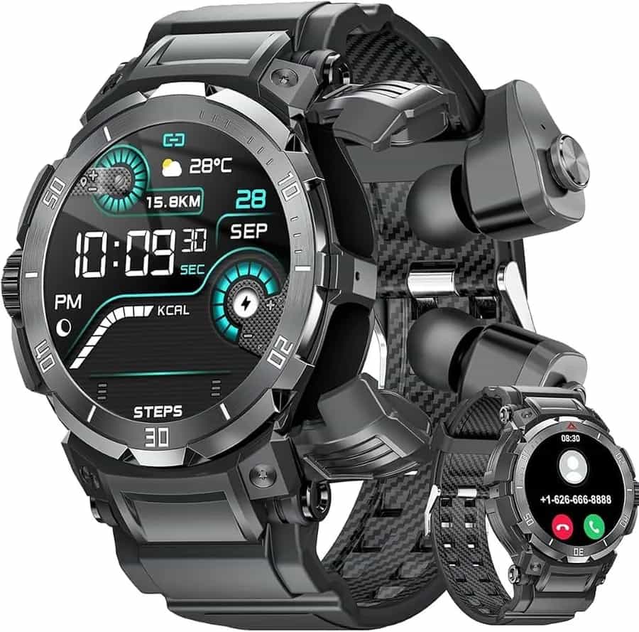 Montre connectée pour homme avec écouteurs Bluetooth, étanche IP67, traqueur d'activité avec podomètre et appels Bluetooth, idéale pour le sport