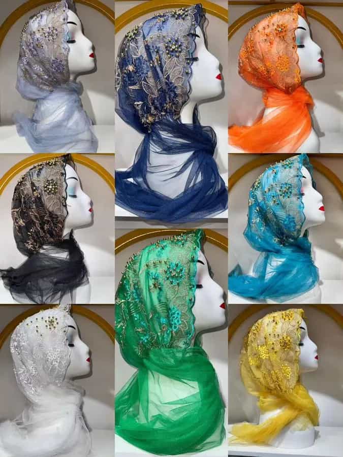 Hijabs festifs en tulle brodé et perlé