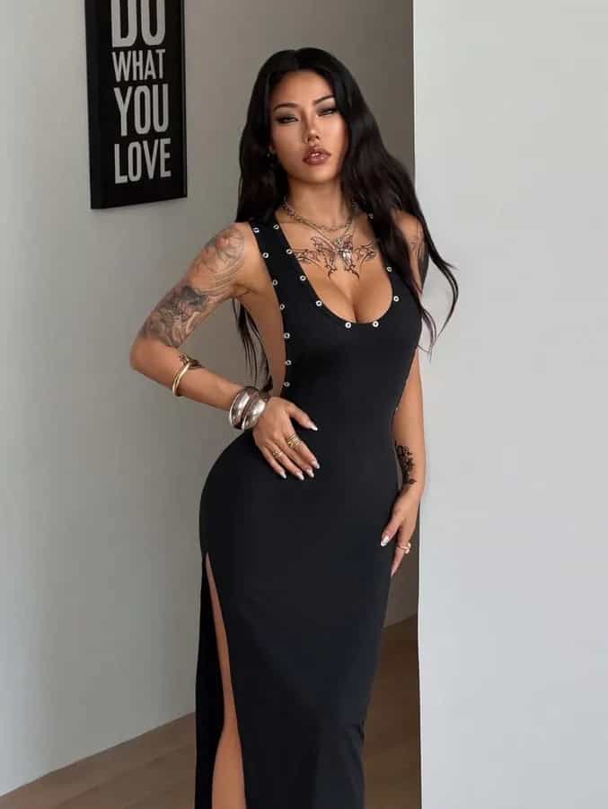 Robe longue moulante fendue à dos échancré