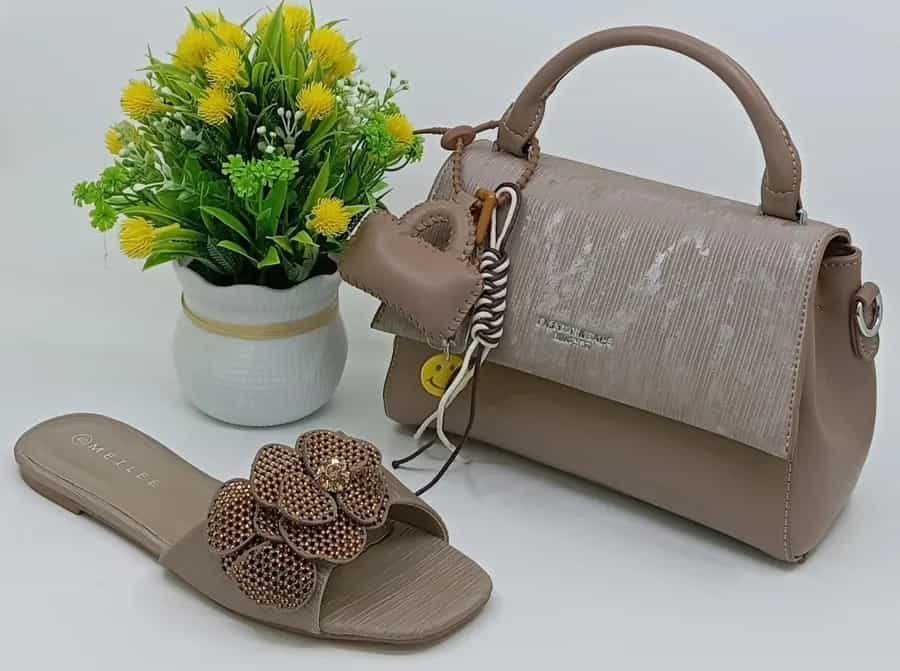 Sac à main et chaussures dorés prestigieux