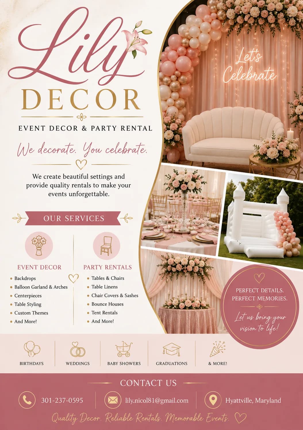 Specializes in elegant event decoration and party rentals 