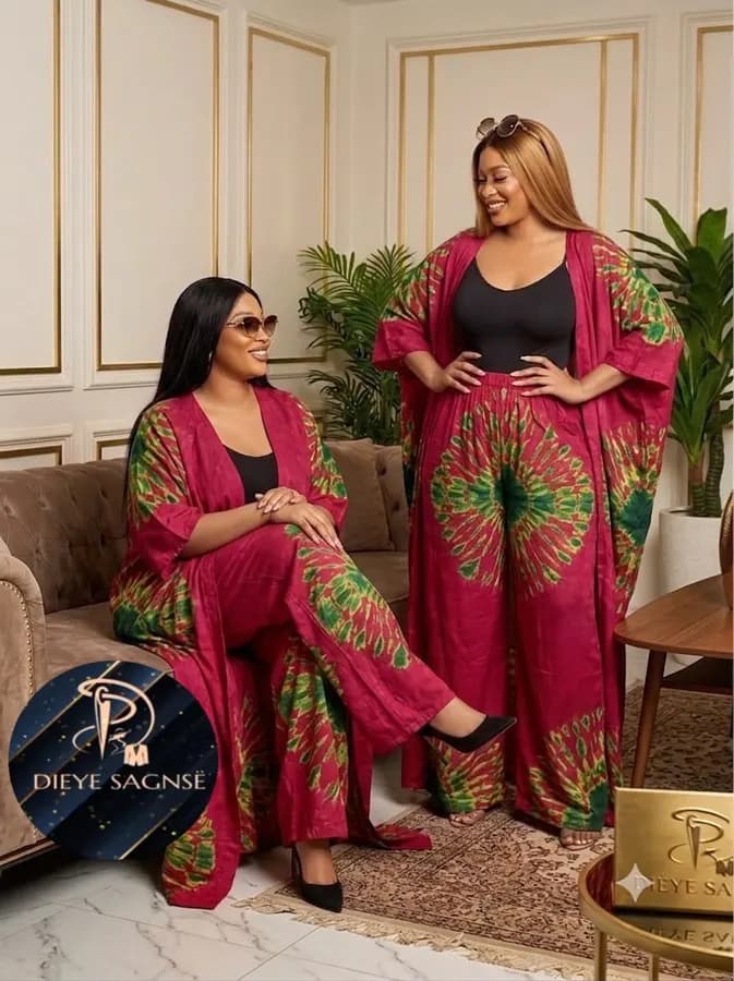 Ensemble Femme Kimono en Tissu Africain avec Pantalon Large