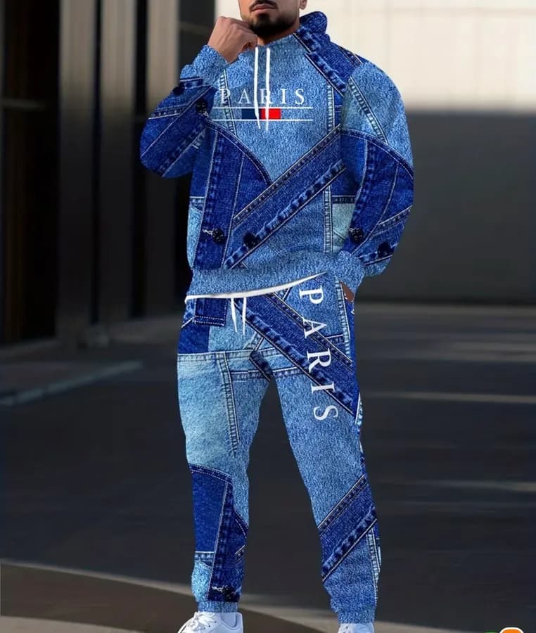 Ensemble denim patchwork bleu - Sweat + Pantalon