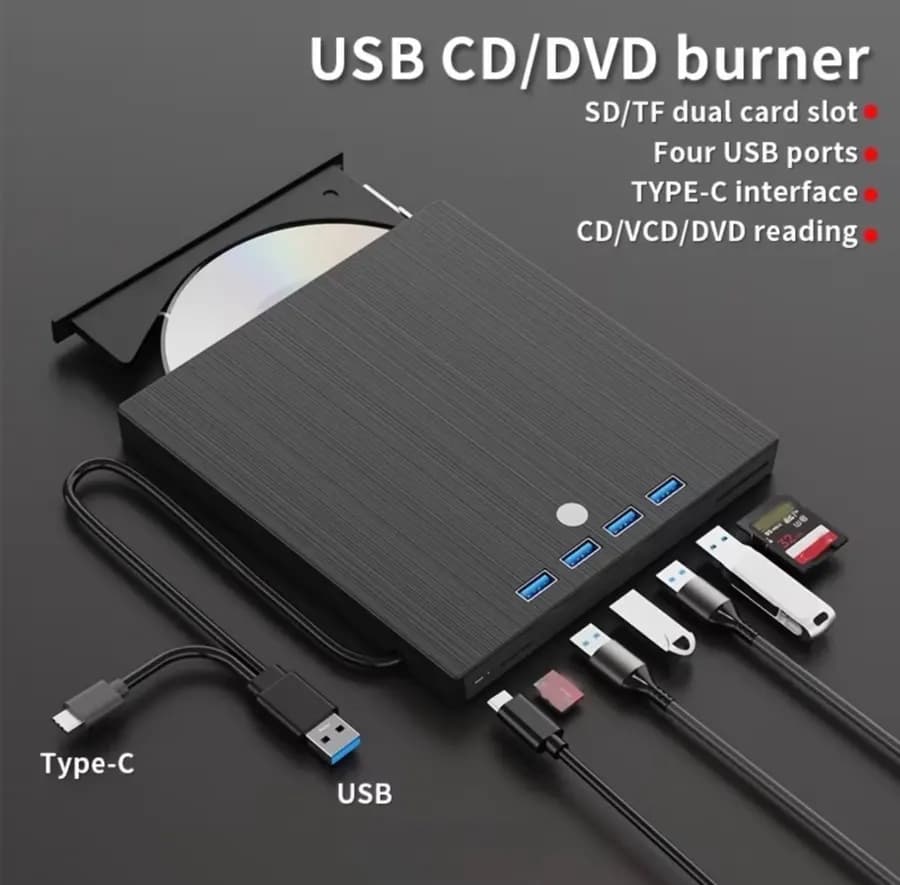 Lecteur optique externe (8-en-1) ultra-fin et portable USB 3.0; graveur de DVD et lecteur HD mobile externe 