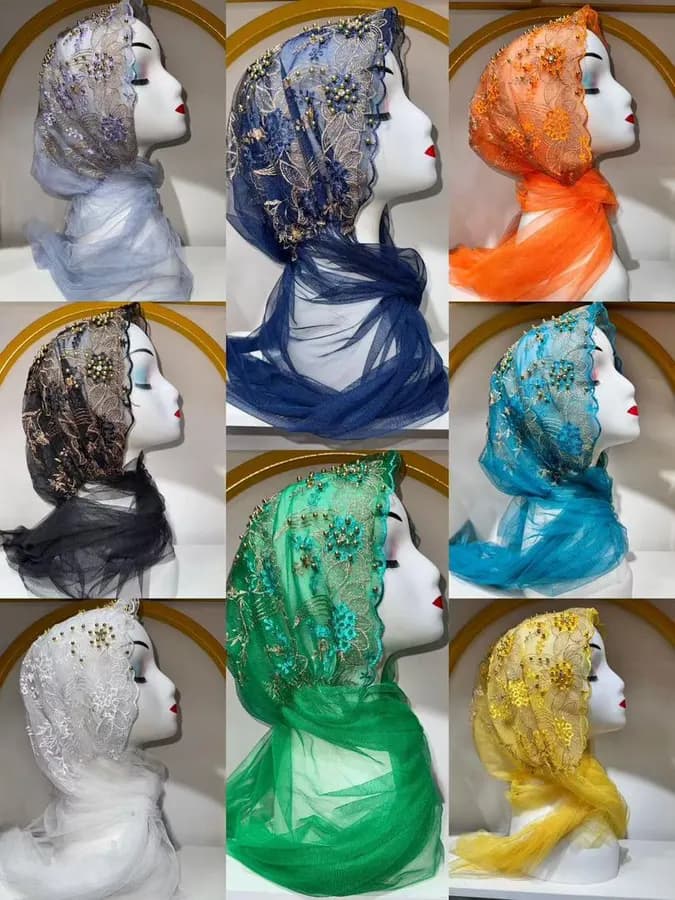 Hijabs festifs en tulle brodé et perlé