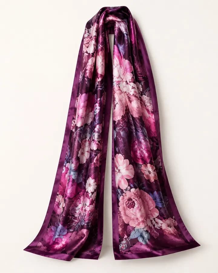 Grand foulard fleuri en satin