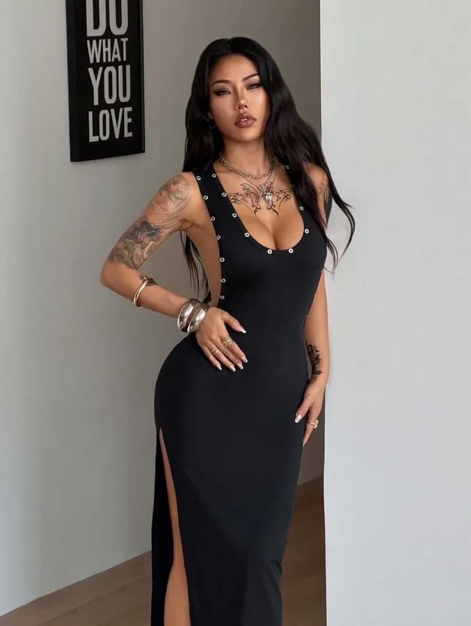 Robe longue moulante fendue à dos échancré