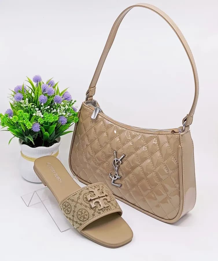 Ensemble sac à main et chaussures doré